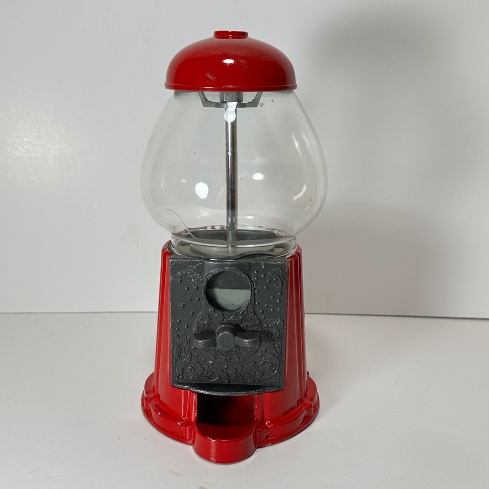Vintage Carousel Red Metal Gumball Machine Glass Globe Candy Bank 9in No key